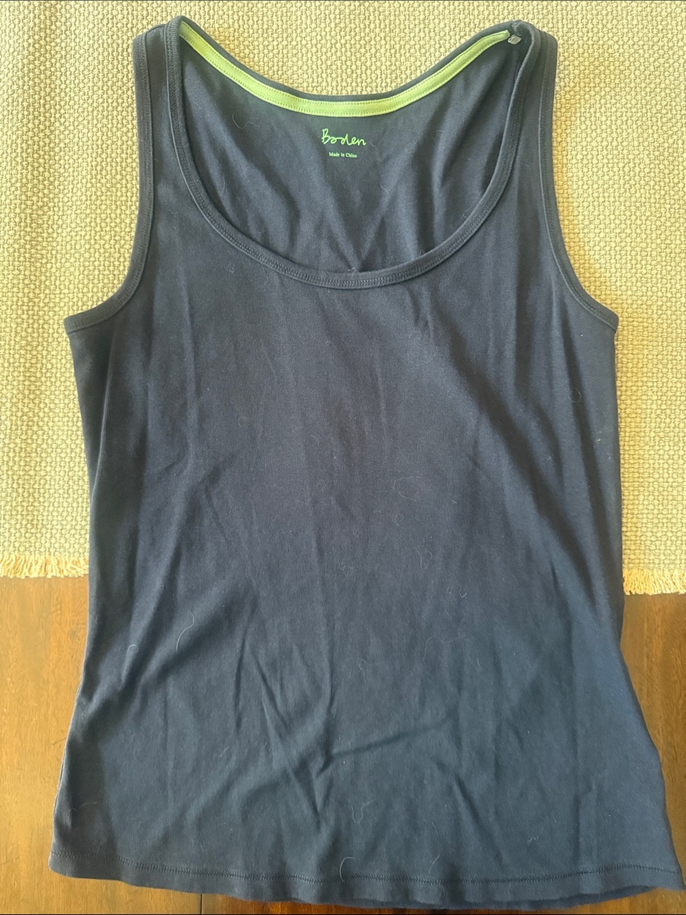 Boden Black Tank with Lime Trim Detail